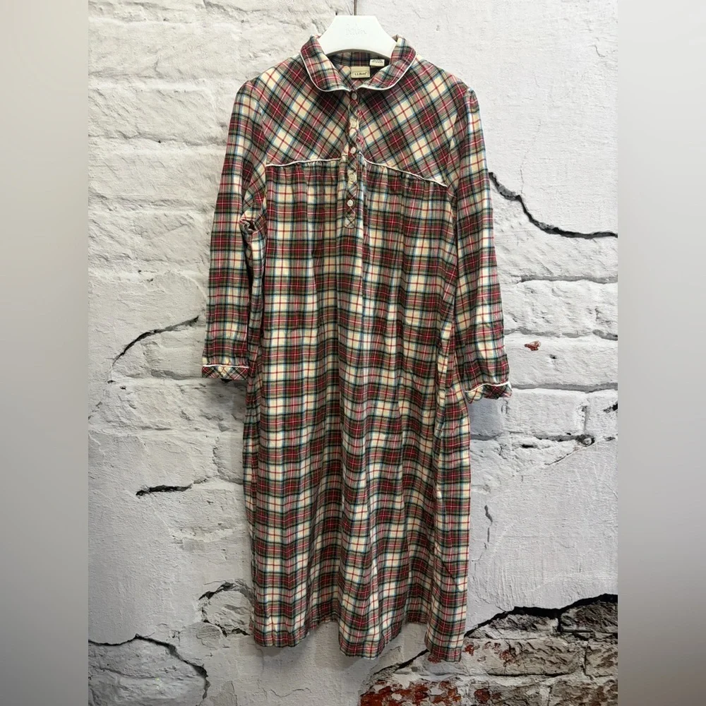 Vintage LL Bean Nightgown Scotch Plaid Tartan Flannel Cottagecore Flannel Modest
